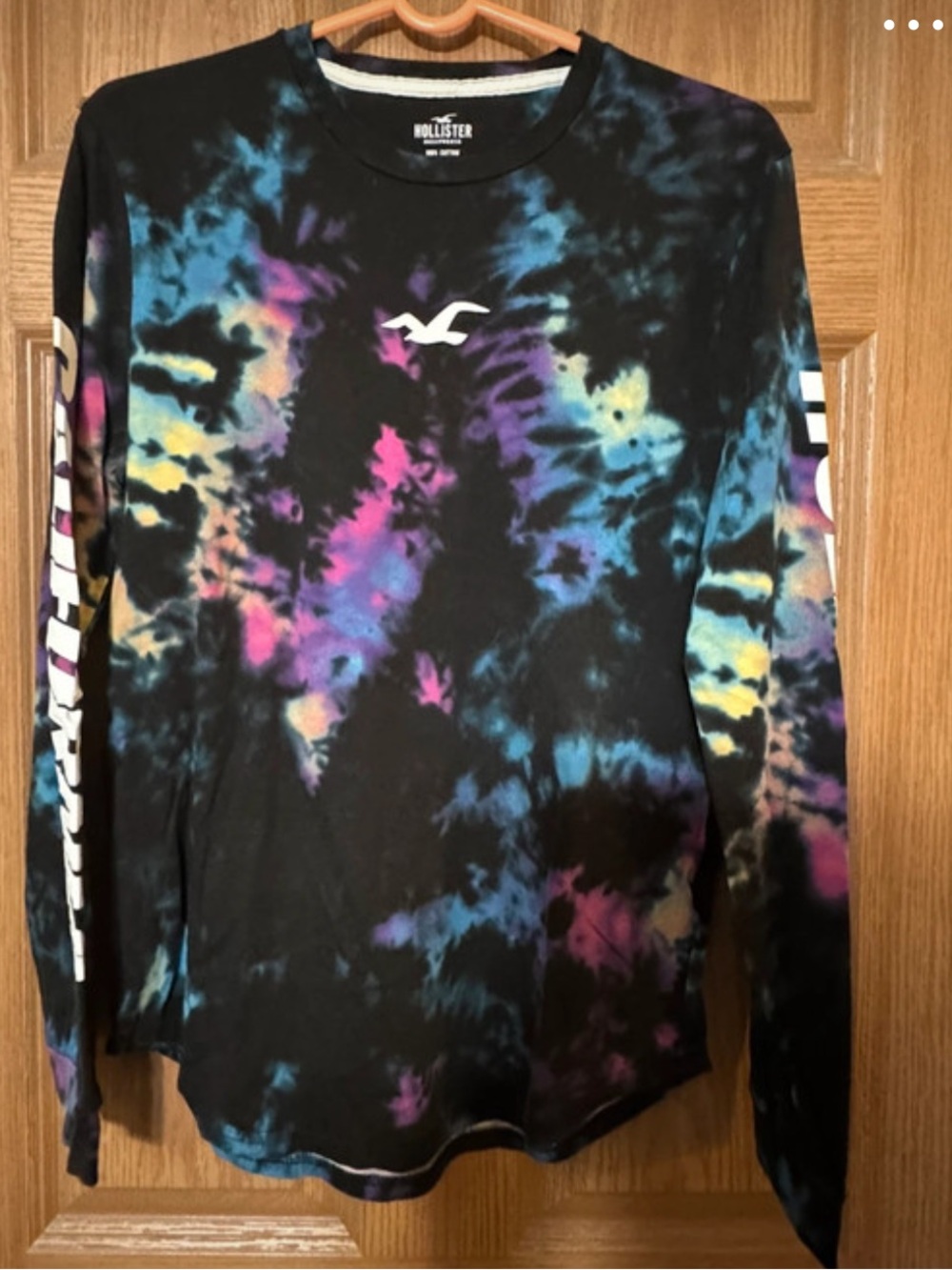 Hollister Black Tie-Dye Long Sleeve Crew Neck Top Small